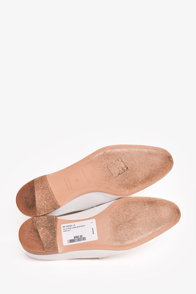 Hermes White Leather Royal Slip On loafers Size 37