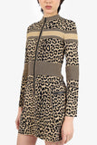 Christian Dior Leopard Print Zip-Up Long Sleeve Dress Size 2