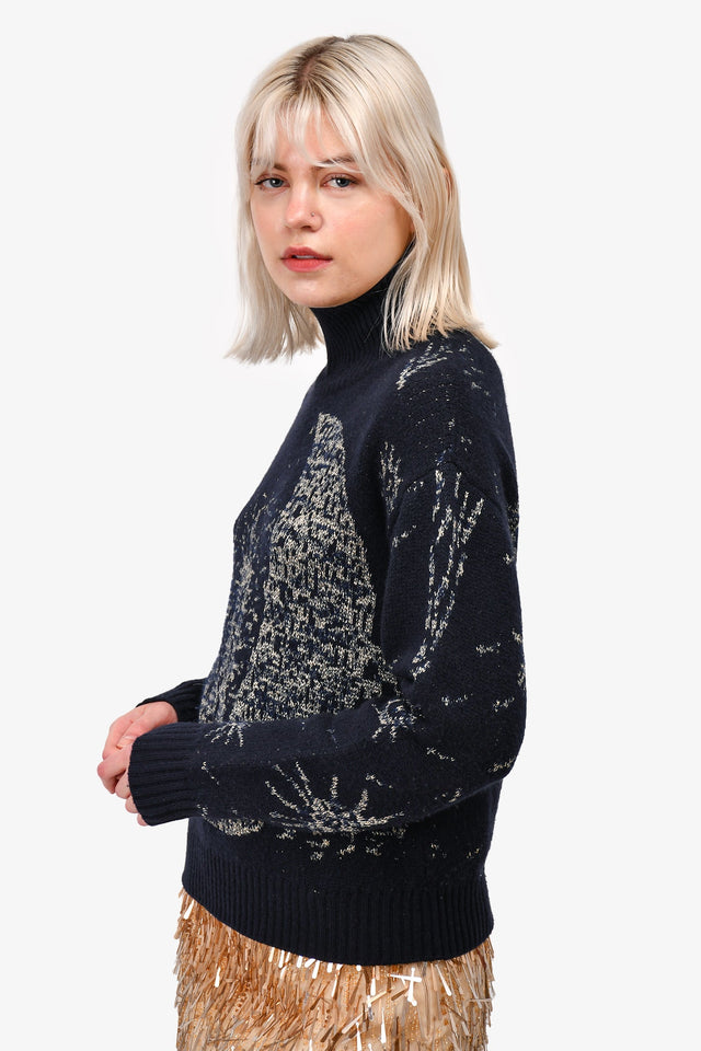 Christian Dior Navy Cashmere Moon Turtleneck Size 2