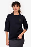 Christian Dior Navy Virgin Wool Emblem Crew Neck Quarter Sleeve Sweatshirt Size 2
