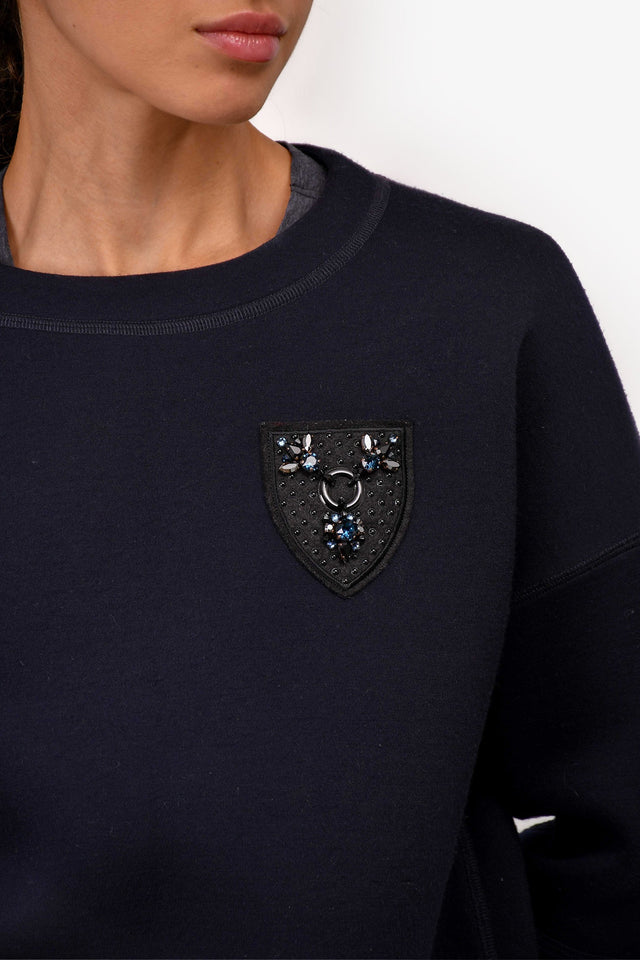 Christian Dior Navy Virgin Wool Emblem Crew Neck Quarter Sleeve Sweatshirt Size 2