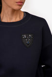 Christian Dior Navy Virgin Wool Emblem Crew Neck Quarter Sleeve Sweatshirt Size 2