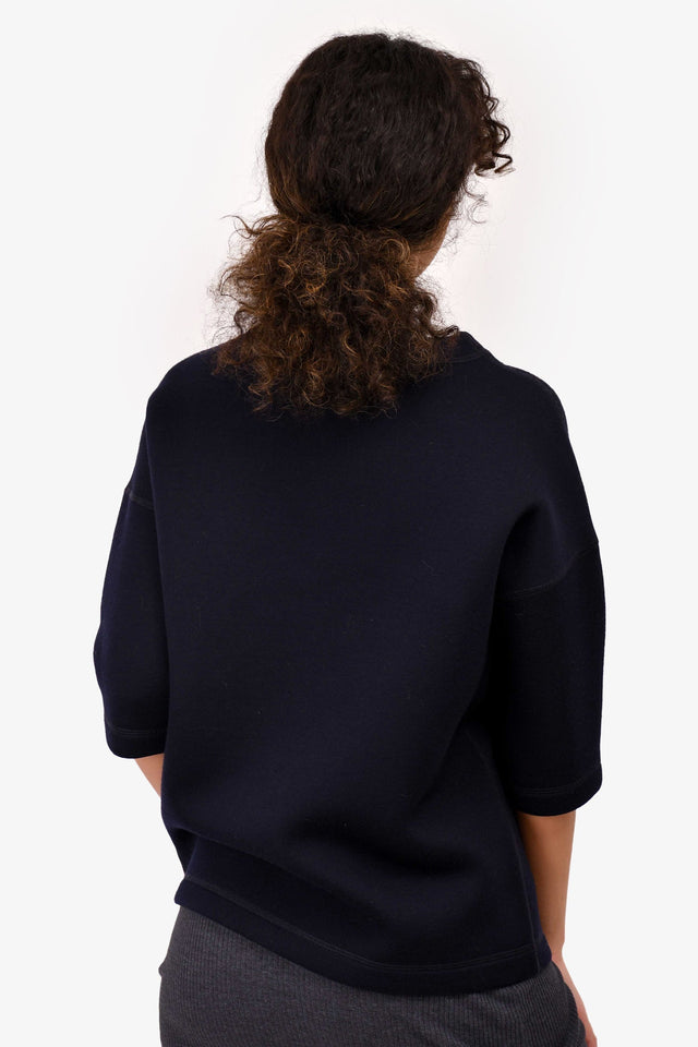 Christian Dior Navy Virgin Wool Emblem Crew Neck Quarter Sleeve Sweatshirt Size 2