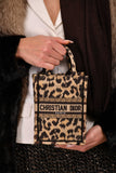 Christian Dior Beige Leopard Canvas Mini Book Tote Phone Bag