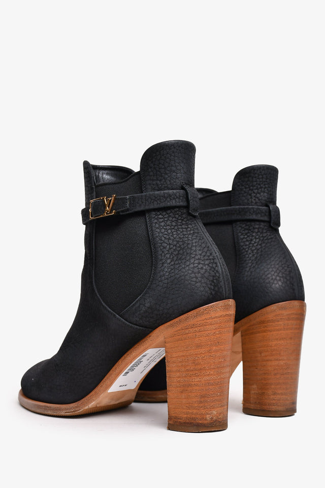 Louis Vuitton Black Leather Buckle Detailed Ankle Boots Size 38