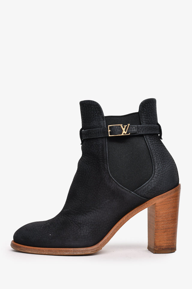 Louis Vuitton Black Leather Buckle Detailed Ankle Boots Size 38