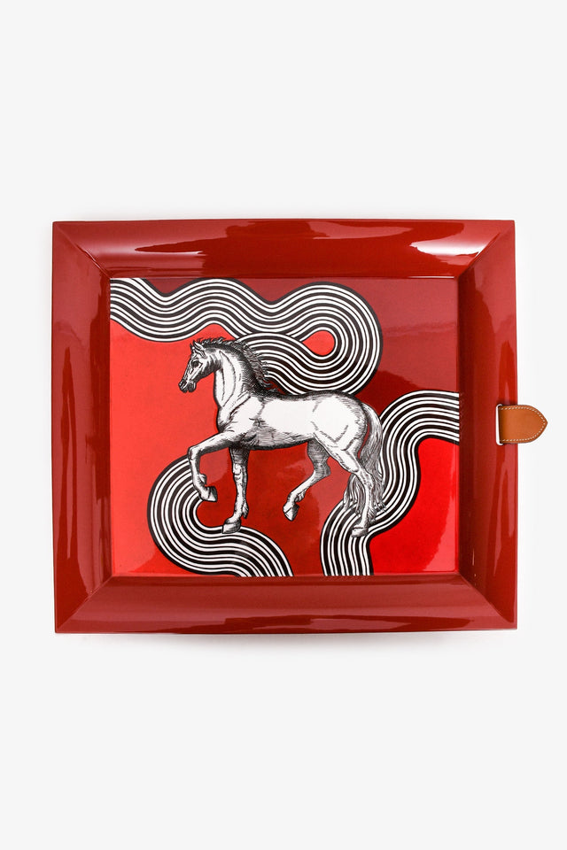 Hermes Red Lacquer Cheval Cosmique Rectangular Tray