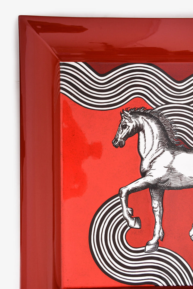 Hermes Red Lacquer Cheval Cosmique Rectangular Tray