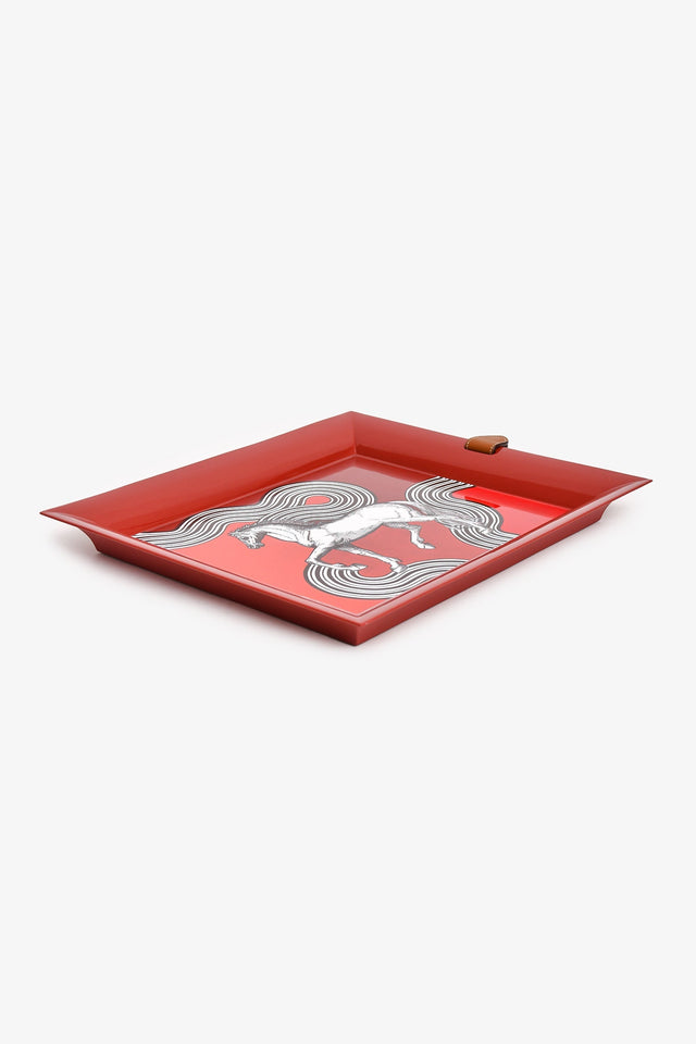Hermes Red Lacquer Cheval Cosmique Rectangular Tray