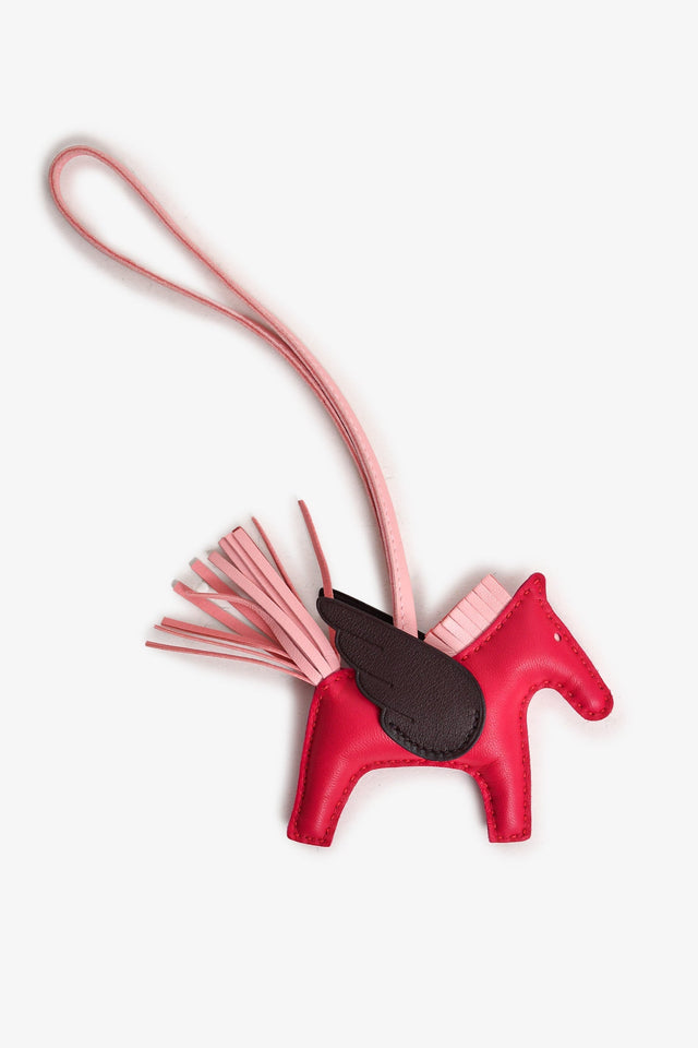Hermes 2021 Fuscia/Brown Leather Rodeo Pegase PM Bag Charm