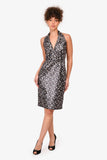 Prada Black Metallic Floral Halter Mini Dress Size 40