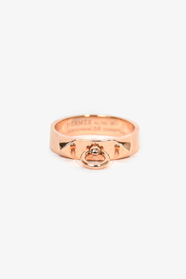 Hermes 18K Rose Gold 'Collier de Chien' Ring Small Model Size 58