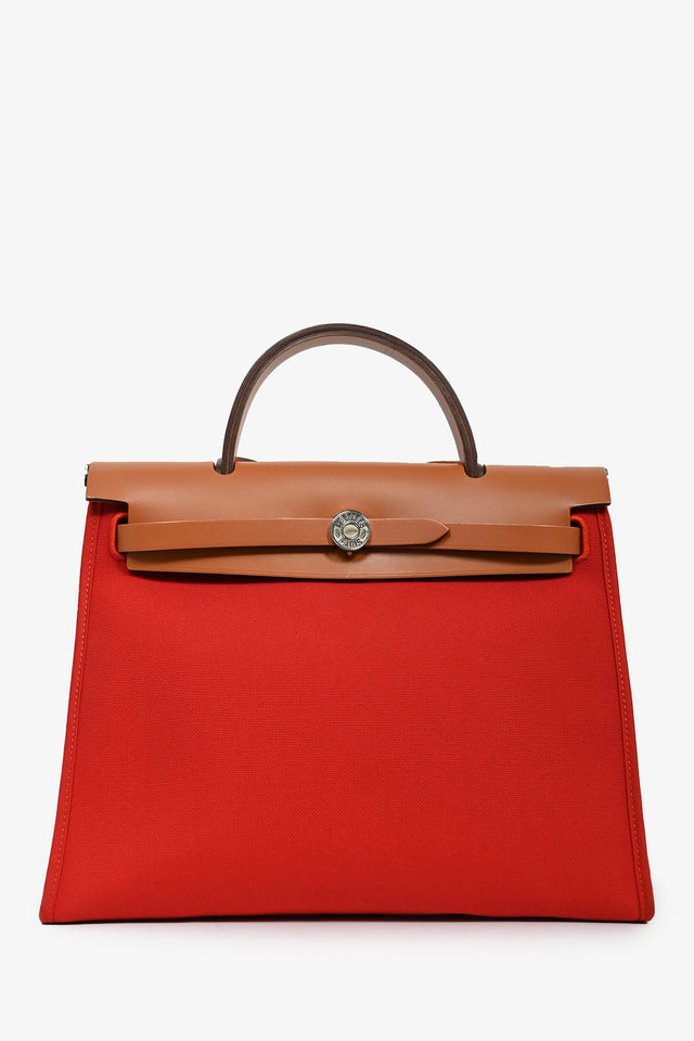 Hermes 2017 Red Canvas/Brown Leather Herbag 31