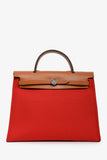 Hermes 2017 Red Canvas/Brown Leather Herbag 31