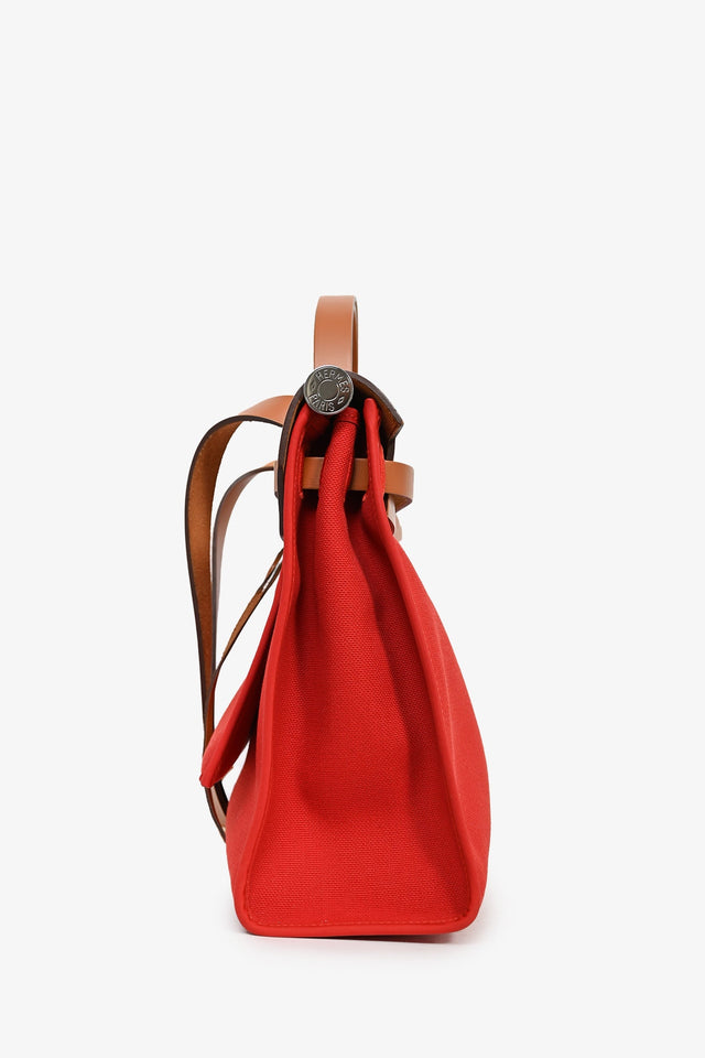 Hermes 2017 Red Canvas/Brown Leather Herbag 31