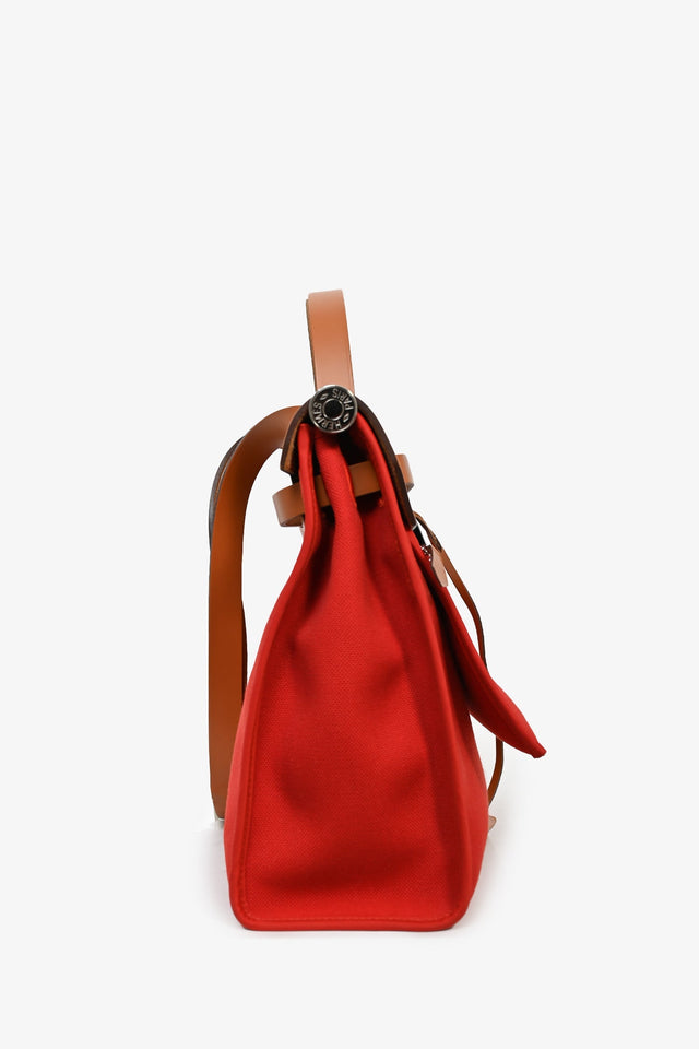 Hermes 2017 Red Canvas/Brown Leather Herbag 31