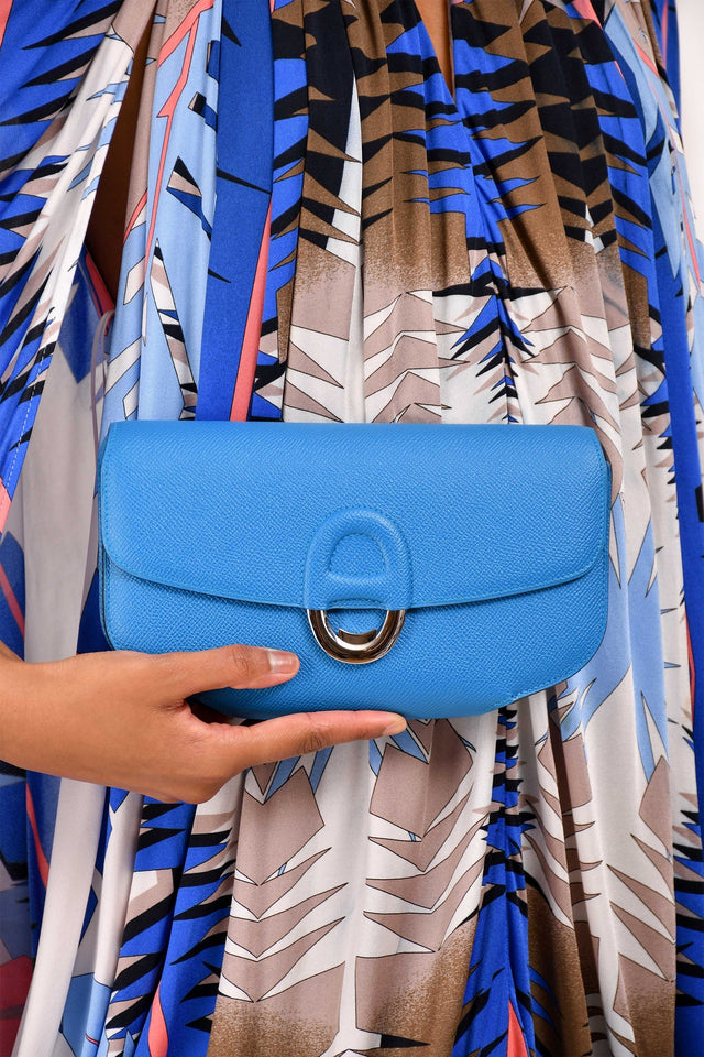 Hermes Blue Epsom Calfskin 'Cherche-Midi' Clutch