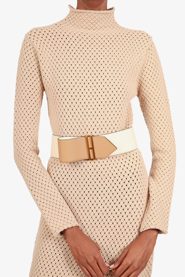 Hermes Cream Leather Elan 66 Wide Belt Size S