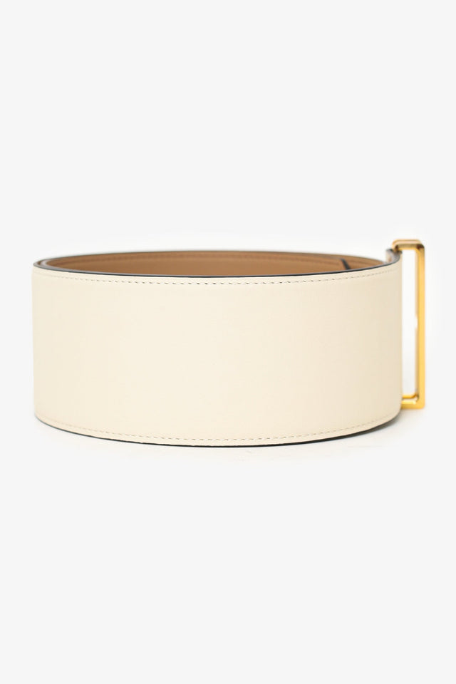 Hermes Cream Leather Elan 66 Wide Belt Size S