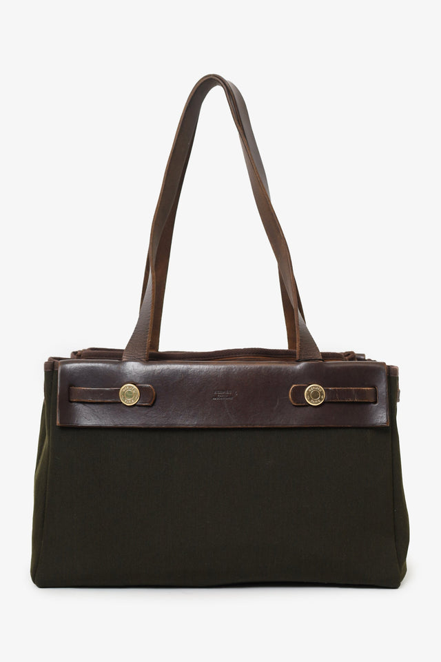 Hermes 2003 Brown/Green Leather/Canvas Changeable Vibrato Herbag PM