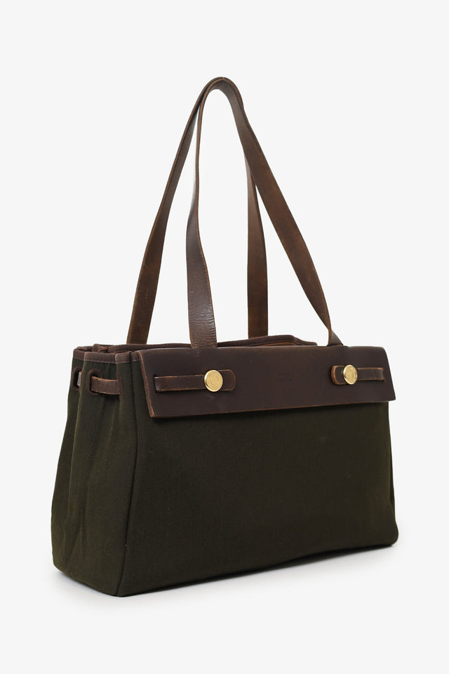 Hermes 2003 Brown/Green Leather/Canvas Changeable Vibrato Herbag PM