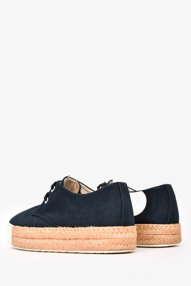 Hermes Navy Cotton Platform Espadrilles Size 6.5