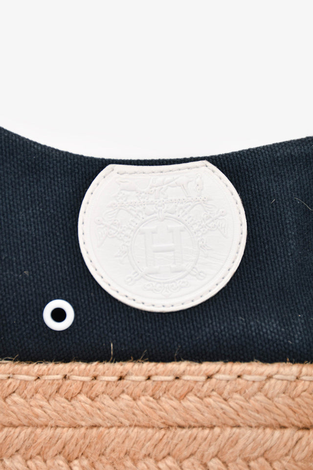 Hermes Navy Cotton Platform Espadrilles Size 6.5