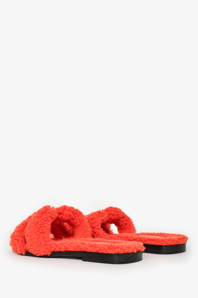 Hermes Orange Shearling/Leather Oran Sandals Size 35.5