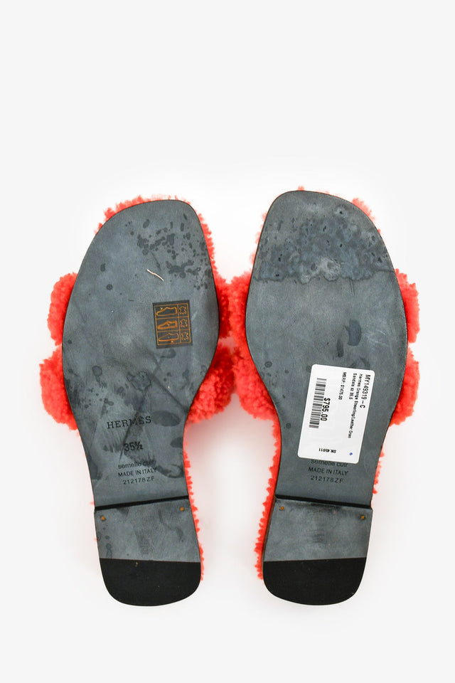 Hermes Orange Shearling/Leather Oran Sandals Size 35.5