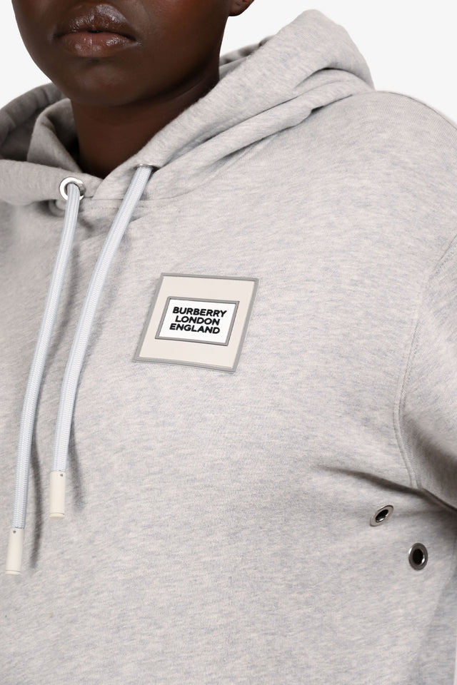 Burberry 2023 Grey Stretch Knit Sleeve Patch Logo Hoodie Size M Mens