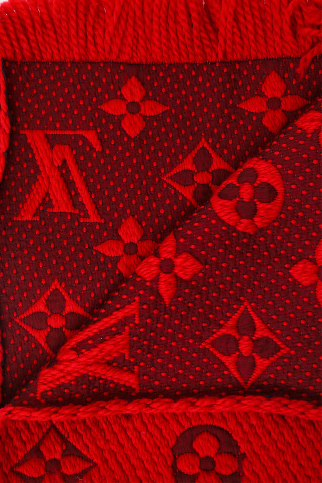 Louis Vuitton Red Wool/Silk Monogram Scarf