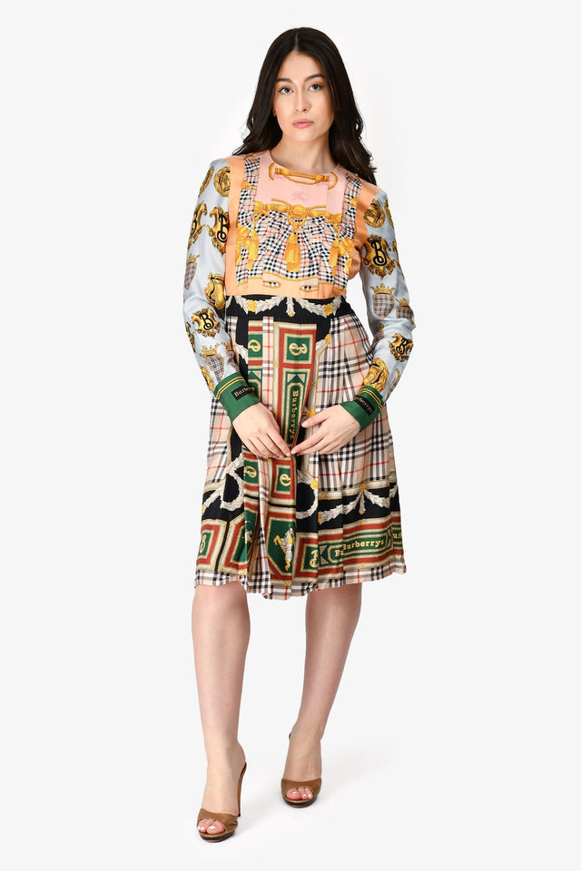 Burberry Pink/Multicolour Silk Long Sleeve Novacheck Dress Size 6