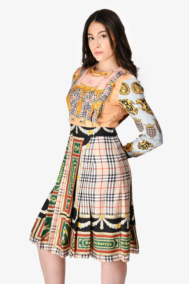 Burberry Pink/Multicolour Silk Long Sleeve Novacheck Dress Size 6