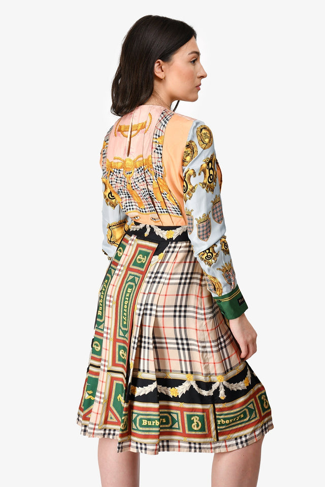 Burberry Pink/Multicolour Silk Long Sleeve Novacheck Dress Size 6