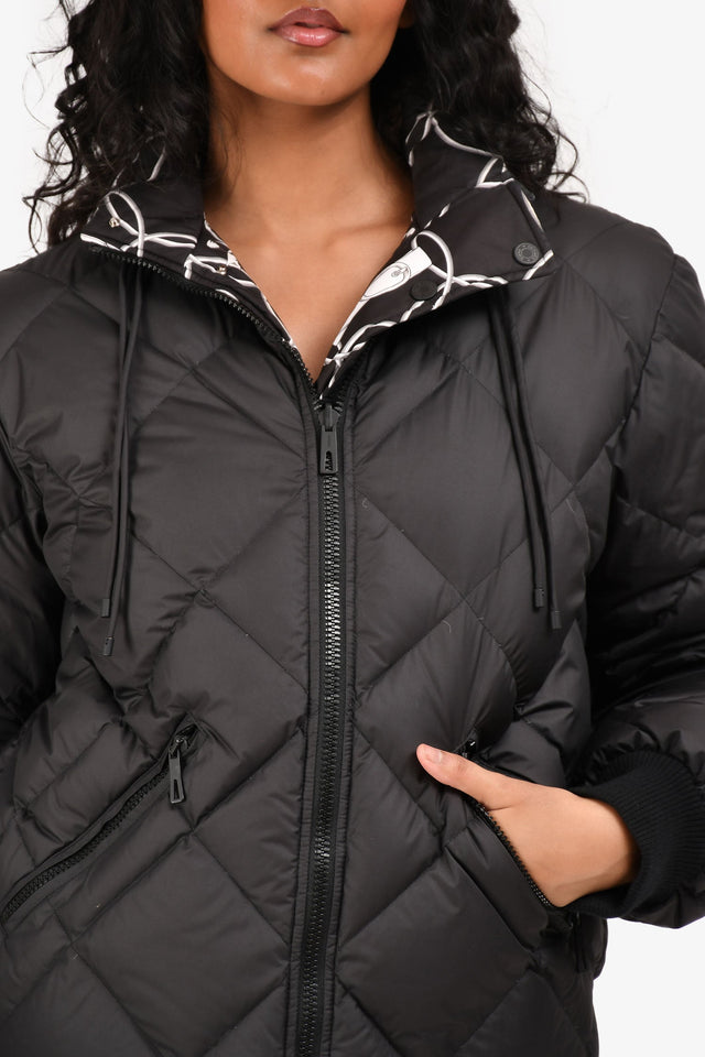 Hermes Black/White Reversible Printed Nylon Puffer Jacket Size 36