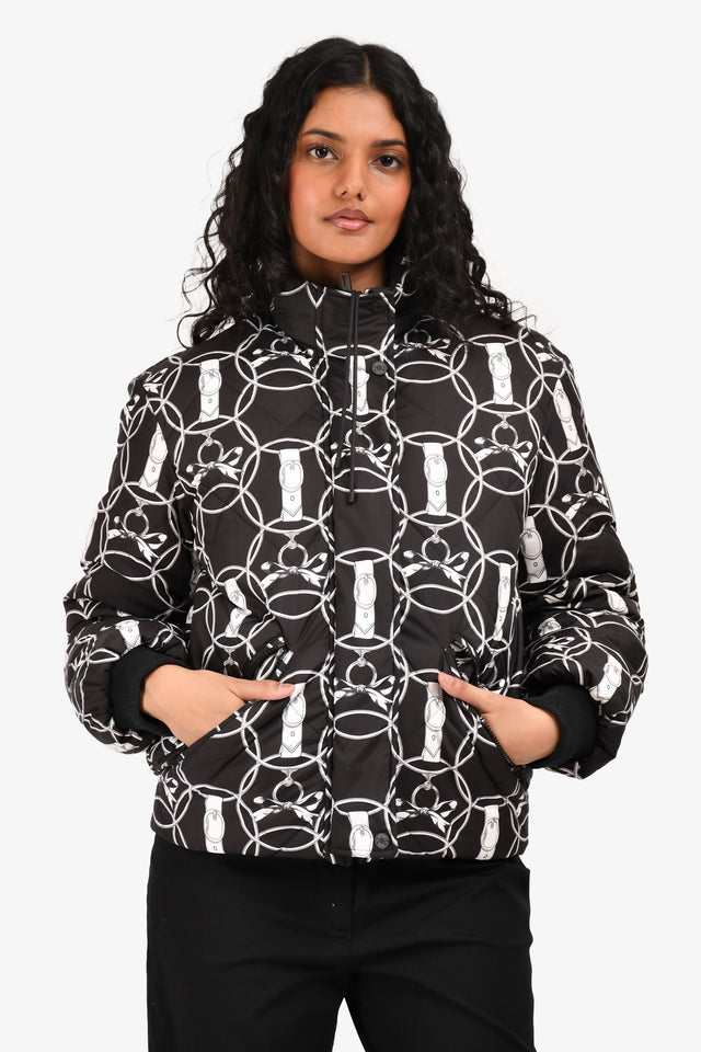 Hermes Black/White Reversible Printed Nylon Puffer Jacket Size 36
