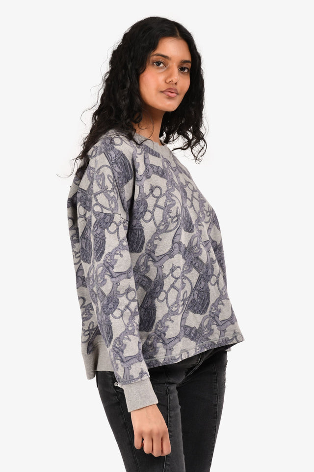 Hermes Grey Blue 'Bride De Cour' Printed Crewneck Sweatshirt Size 38