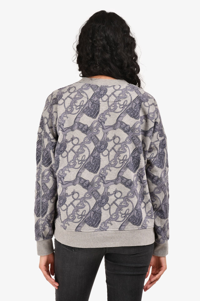 Hermes Grey Blue 'Bride De Cour' Printed Crewneck Sweatshirt Size 38