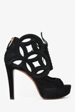 Louis Vuitton Black Suede Leather Cur Out Detail Peep Toe Heels Size 36.5