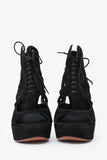 Louis Vuitton Black Suede Leather Cur Out Detail Peep Toe Heels Size 36.5