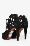 Louis Vuitton Black Suede Leather Cur Out Detail Peep Toe Heels Size 36.5