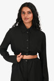 Prada 2022 Black Jacquard Logo Silk Cropped Button-Up Top (Size 40) + Shorts (Size 36) Set
