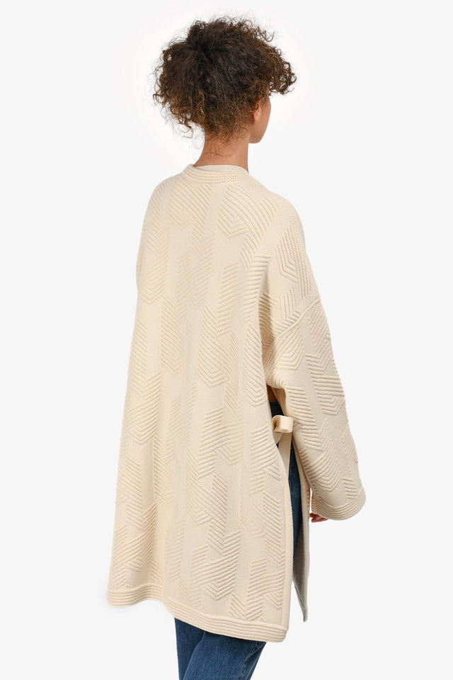 Hermes 2023 Cream Wool Knit Zip-Up Coat Size 34