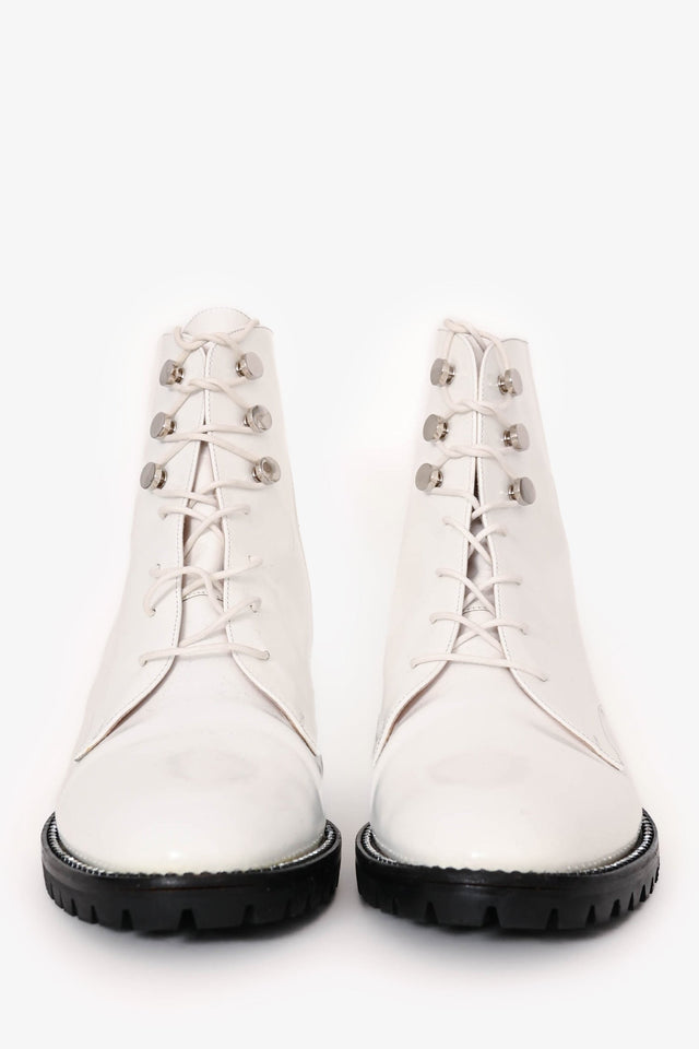 Christian Dior White Leather Crystal-Trimmed CD Combat Boots Size 37