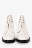 Christian Dior White Leather Crystal-Trimmed CD Combat Boots Size 37