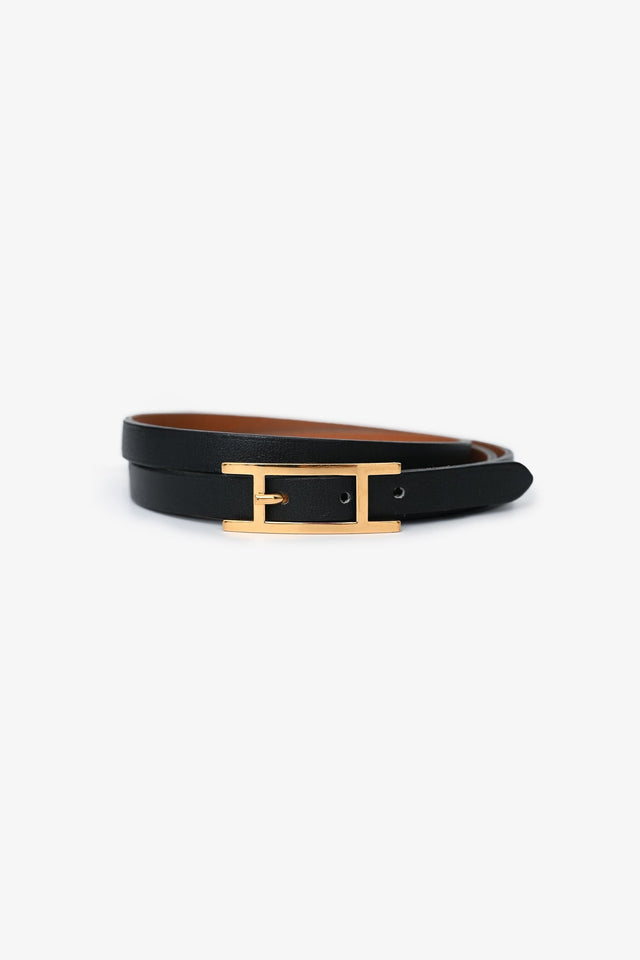 Hermes Black Leather Behapi Double Tour Bracelet