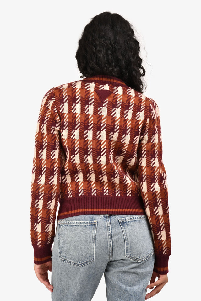 Prada 2024 Red/Brown Wool Plaid Sweater Size 38