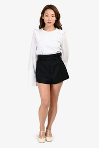 Prada 2024 Black Mohair/Virgin Wool High Waisted Tailored Shorts with Waist Belt Size 36