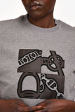 Hermes Grey/Brown Leather Embroidered "Metallerie au Carre" Short Sleeves Sweatshirt Size XL Mens