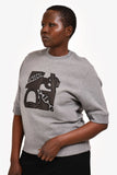 Hermes Grey/Brown Leather Embroidered "Metallerie au Carre" Short Sleeves Sweatshirt Size XL Mens